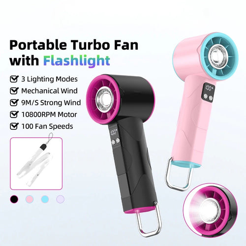 Women's high-speed handheld fan with integrated LED light Bowlift