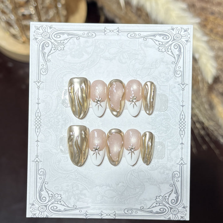 Decorative Press-On Nail Set with Celestial Accents Bowlift