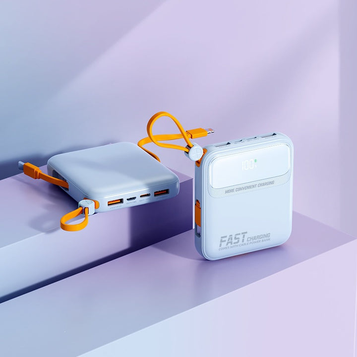 Portable power bank with integrated charging cable and digital display Bowlift