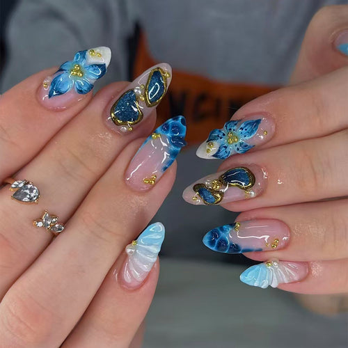 Floral Patterned Press-On Nail Art Bowlift