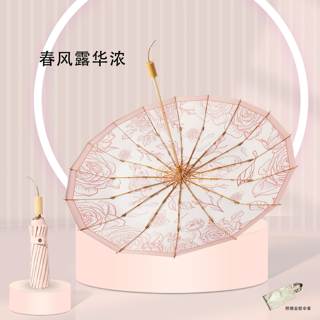 Women's Foldable UV Protection Umbrella with Floral Patterns Bowlift