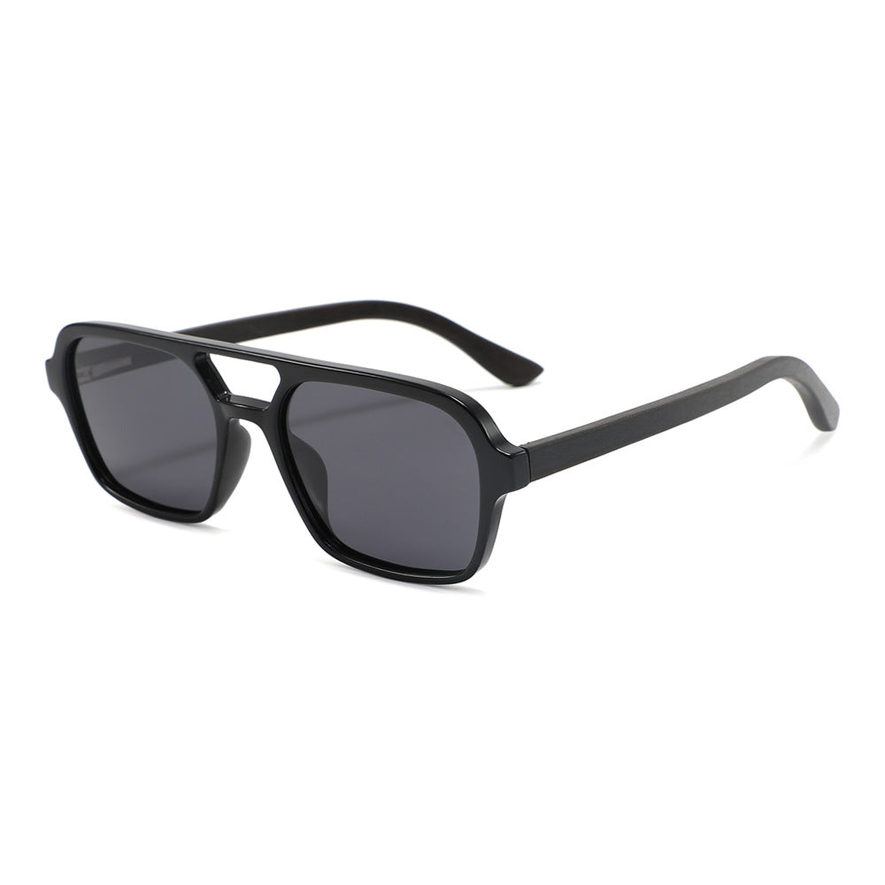 Rimless oversized cat eye polarized sunglasses with wood-effect temples Bowlift