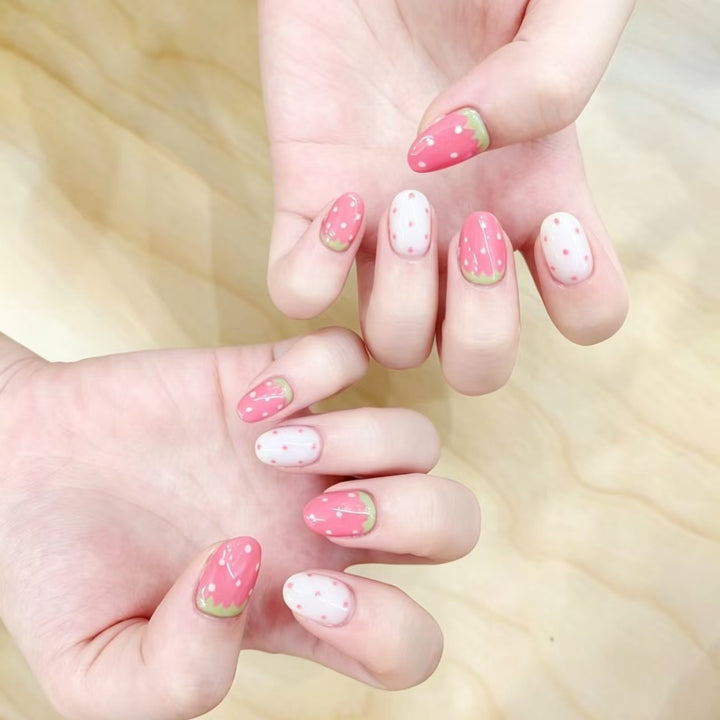 Strawberry-Themed Acrylic Nail Extensions