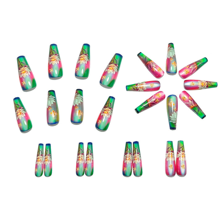 Artificial nails with elegant floral pattern and high-gloss finish Bowlift