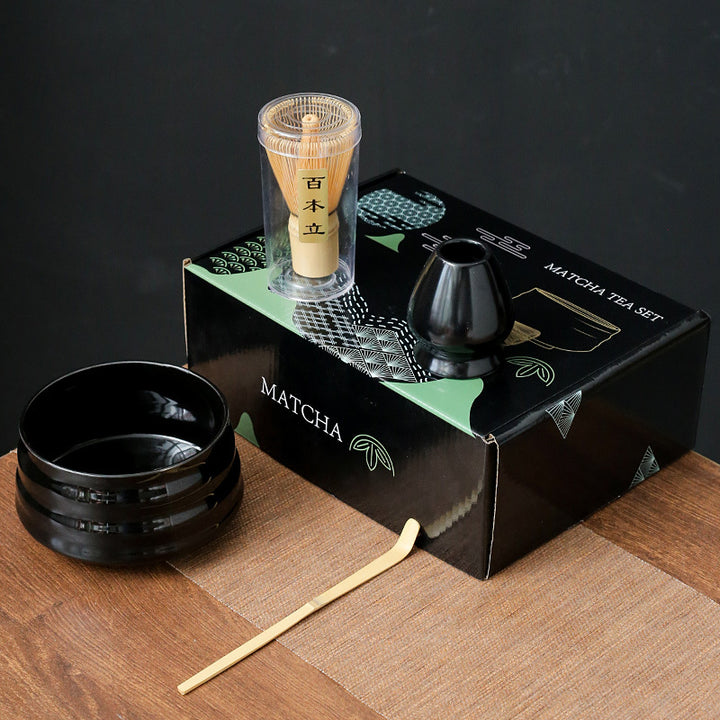 Traditional Japanese-Style Ceramic Matcha Tea Set With Bamboo Chasen Whisk Porcelain Matcha Bowl Brass Chashaku Scoop And Ceramic Whisk Holder