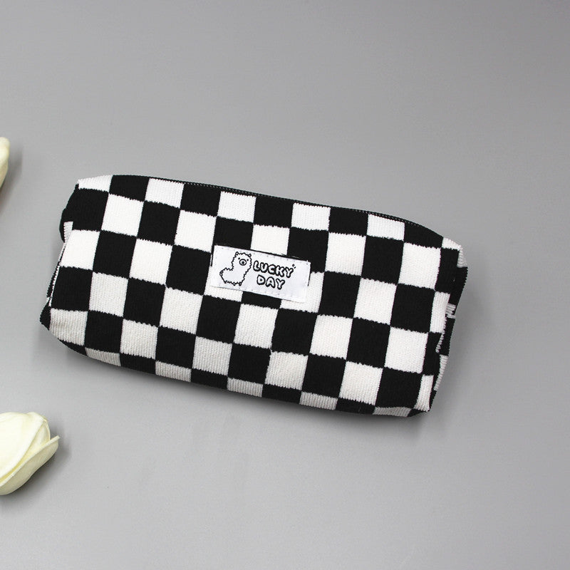 Checked Pattern Zippered Pencil Case Bowlift
