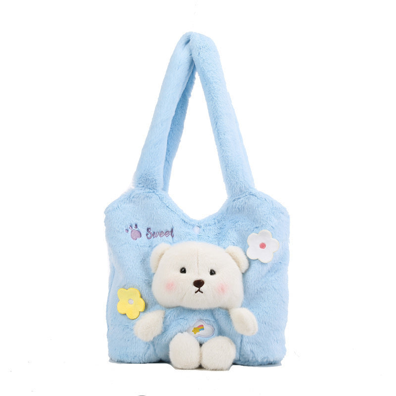 Plush Shoulder Bag with Cute Bear Design Bowlift