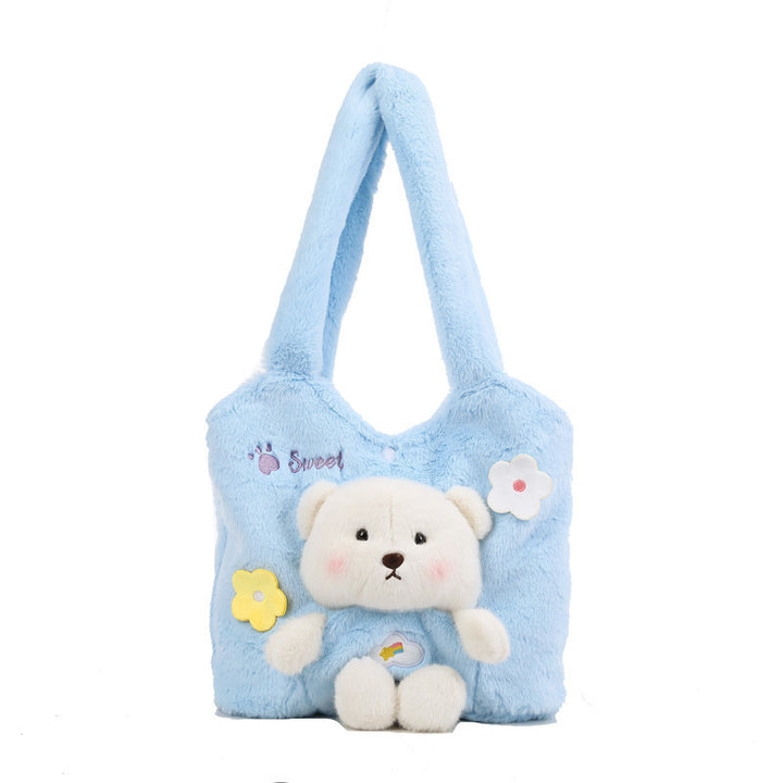 Plush Shoulder Bag with Cute Bear Design Bowlift