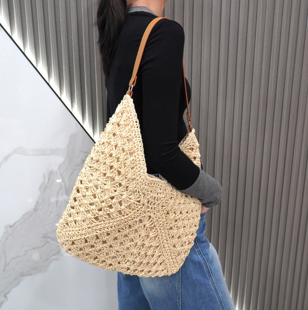 Large macrame bag with leather accents Bowlift