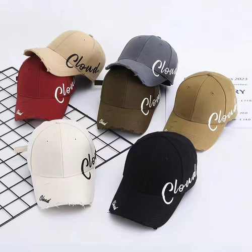 Women's Distressed Cotton Baseball Cap with Scripted Design Bowlift