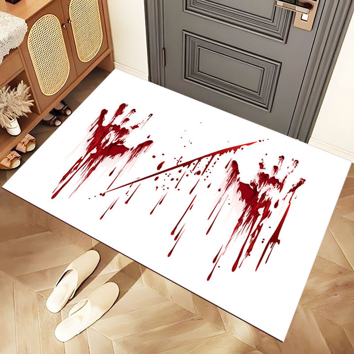 Novelty Horror-Themed Absorbent Door Mat With Bloody Handprint Design And Non-Slip Backing