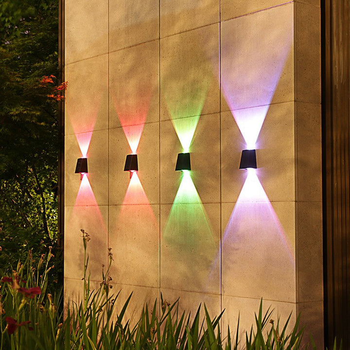 Angled Bi-Directional Solar LED Wall Uplight-Downlight With Integrated Photovoltaic Panel And Prism Lens Bowlift