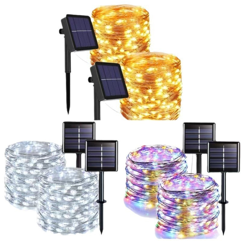 Solar Copper Wire Fairy String Lights With Dual Stake Panels Bowlift