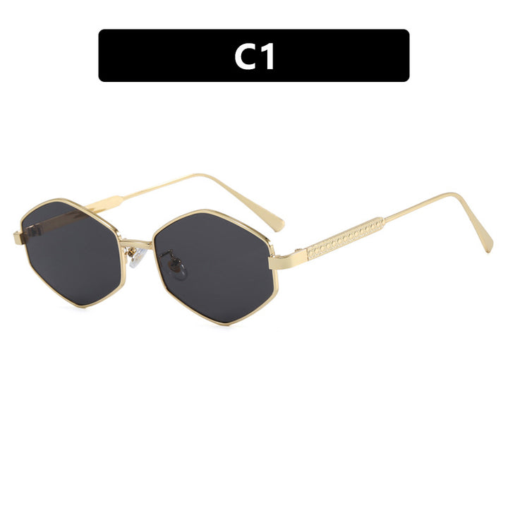 Women's hexagonal sunglasses with elegant metal accents and UV protection Bowlift
