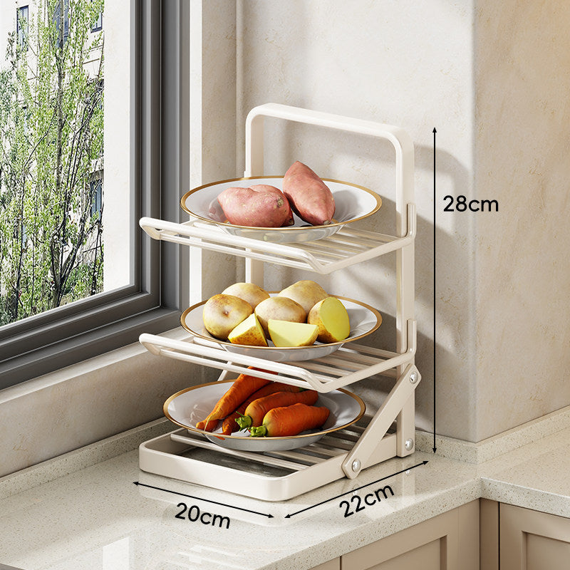 Three-Tier Adjustable Foldable Countertop Fruit and Vegetable Storage Rack