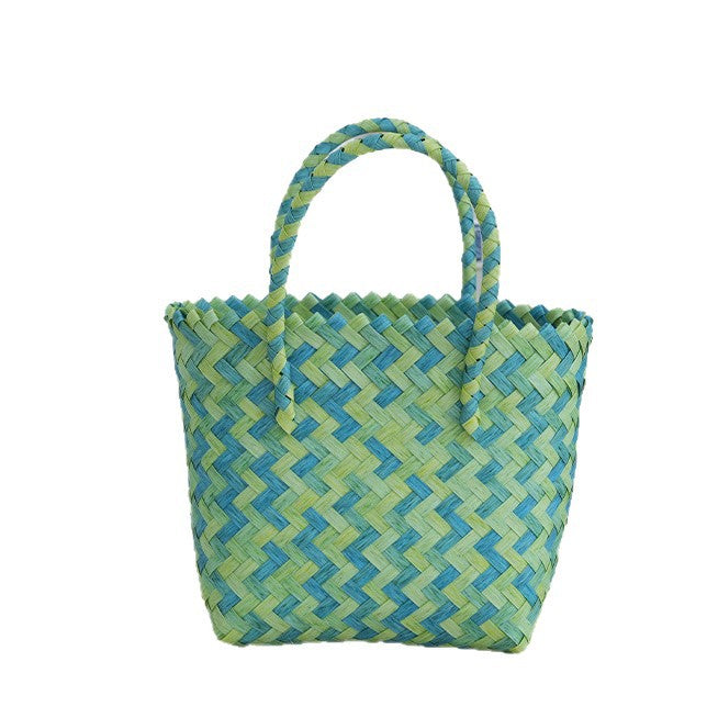 Woven Material Handbag with Wooden Handles Bowlift