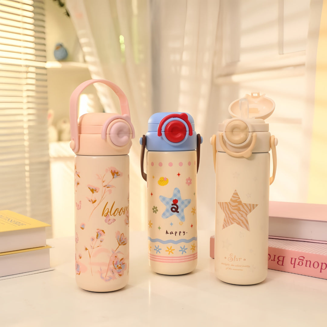 Insulated Stainless Steel Drink Bottle with Cheerful Flower Pattern Bowlift