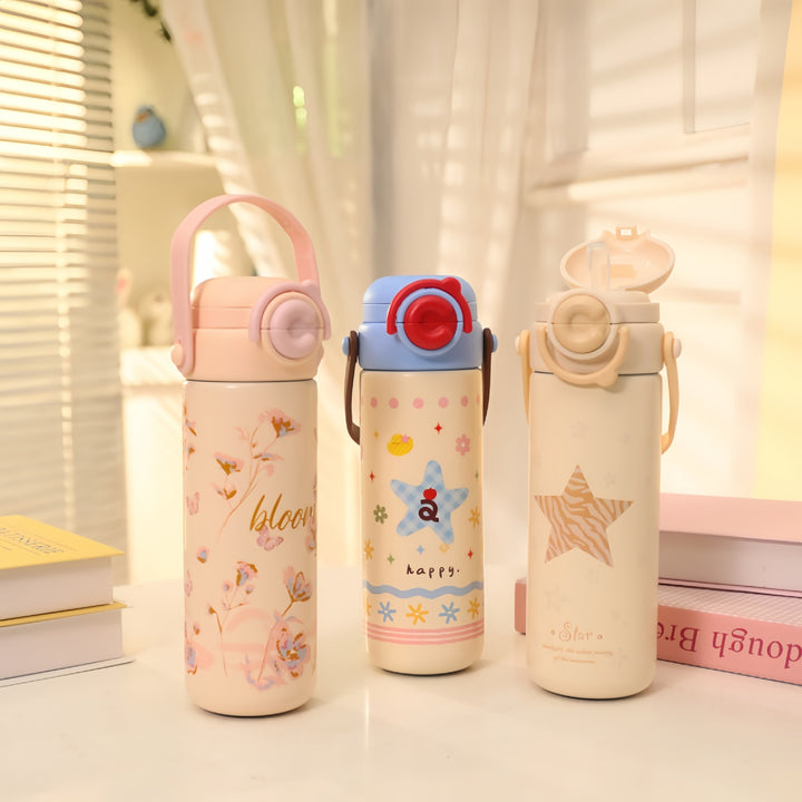 Insulated Stainless Steel Drink Bottle with Cheerful Flower Pattern Bowlift