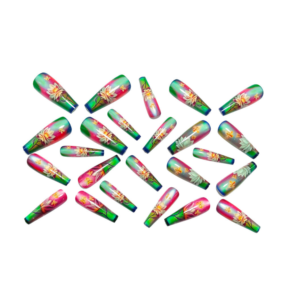 Artificial nails with elegant floral pattern and high-gloss finish Bowlift