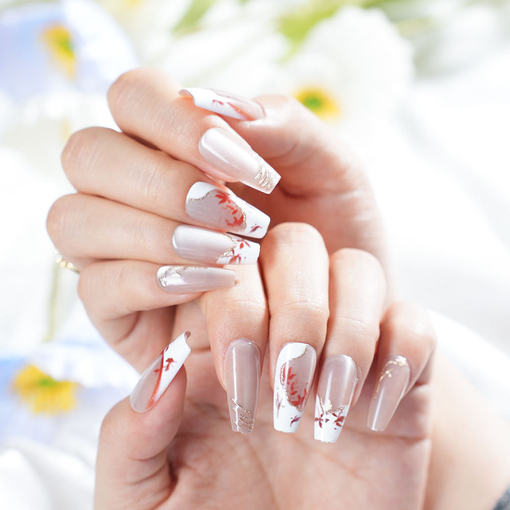Elegant Floral Press-On Nail Design Bowlift