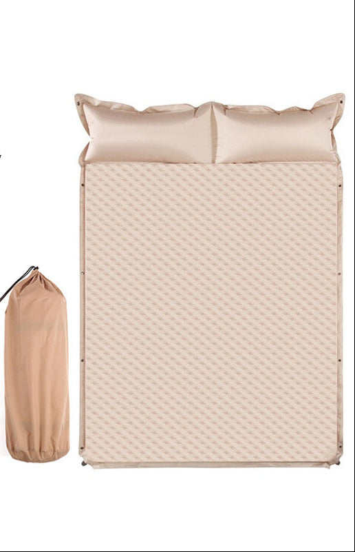 double connectable inflatable camping mattress with integrated dual pillows, egg-crate comfort surface and compact carry sack Bowlift