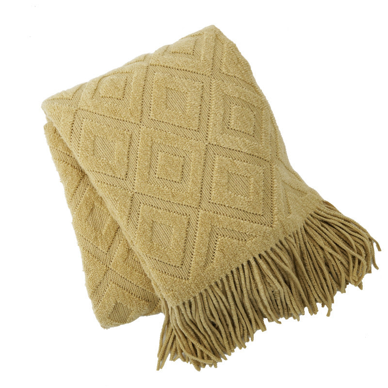 Textured Fringe Knit Throw Blanket