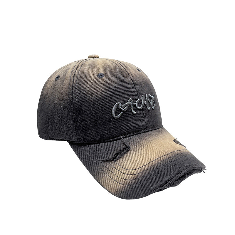 Men's Distressed Front Embroidered Baseball Cap Bowlift