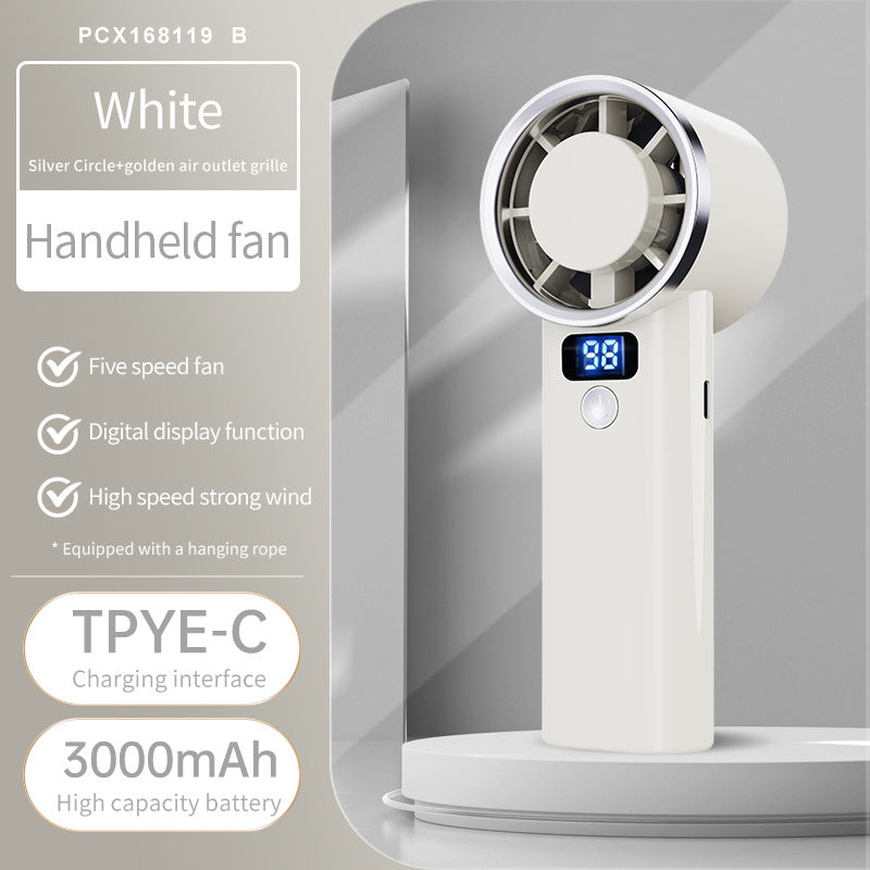 Women portable hand fan with digital display and five speed levels Bowlift