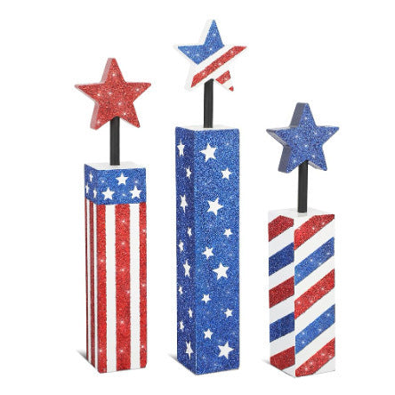 Unisex decorative wooden column decor set with star toppers and glitter surface Bowlift