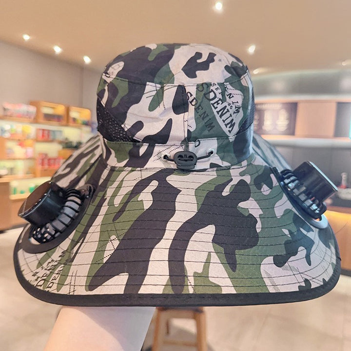Ventilated sun hat with integrated battery fans, breathable mesh inserts, and adjustable chin strap Bowlift