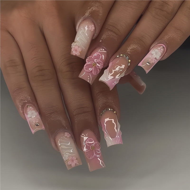 Artistic Floral Nail Extensions Bowlift