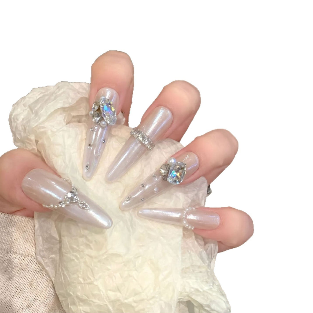 Decorative Stiletto Nail Tips Set with Gemstone Accents Bowlift
