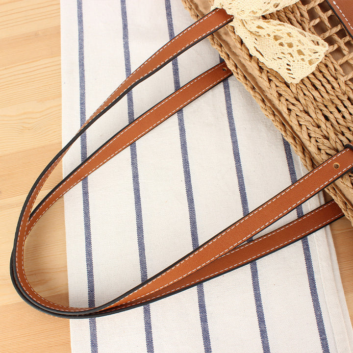 Elegant Braided Raffia Bag with Leather Accent Bowlift