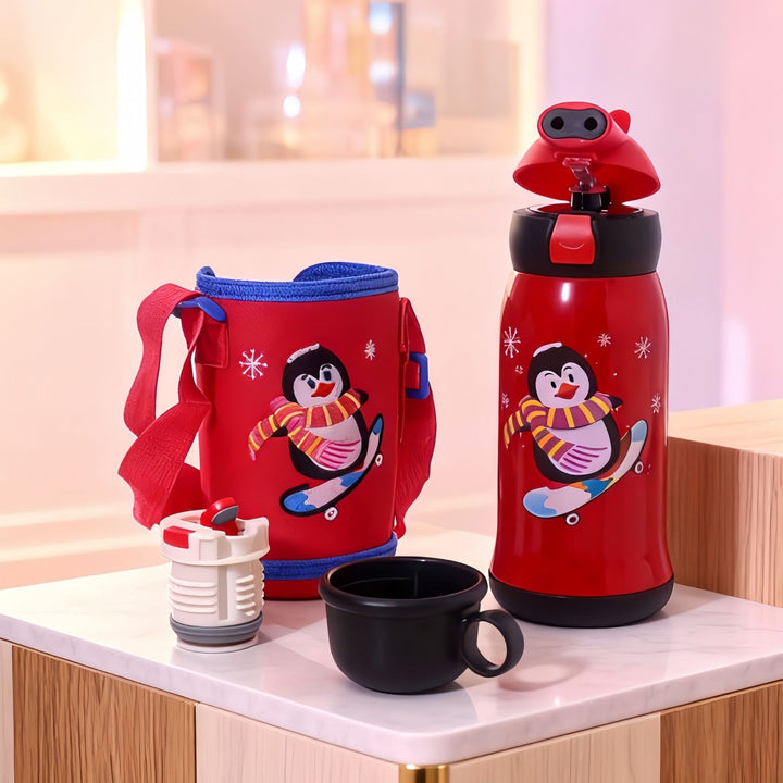 Women's Insulated Water Bottle with Practical Carry Strap and Animal Design Bowlift