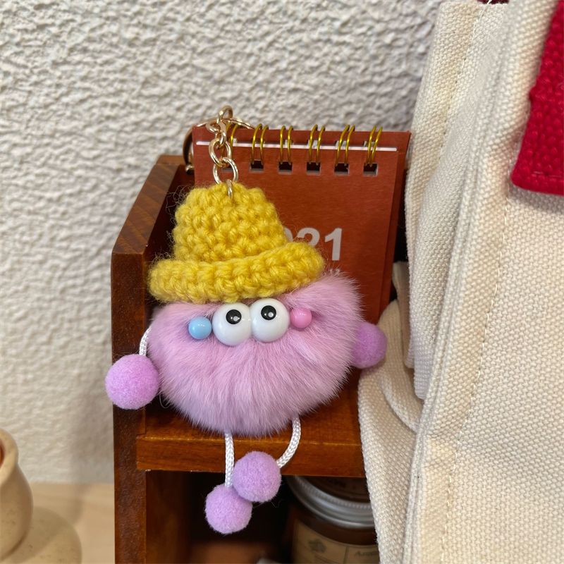 Playful Fuzzy Character Keychain Bowlift