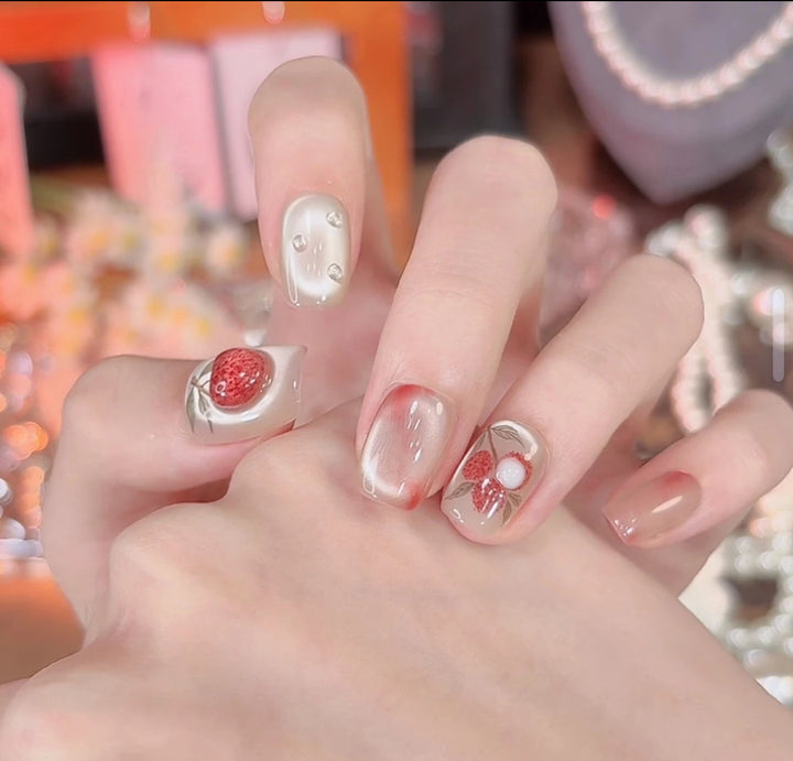 Artistic Floral Design Press-On Nail Set Bowlift