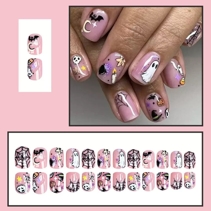 Halloween Fake Nail Set with Creative Horror Motifs and Intricate Designs Bowlift