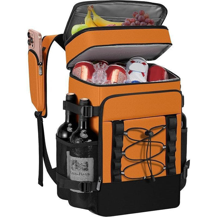 Unisex insulated cooling backpack with bottle holder, organizer pocket and padded carrying comfort Bowlift