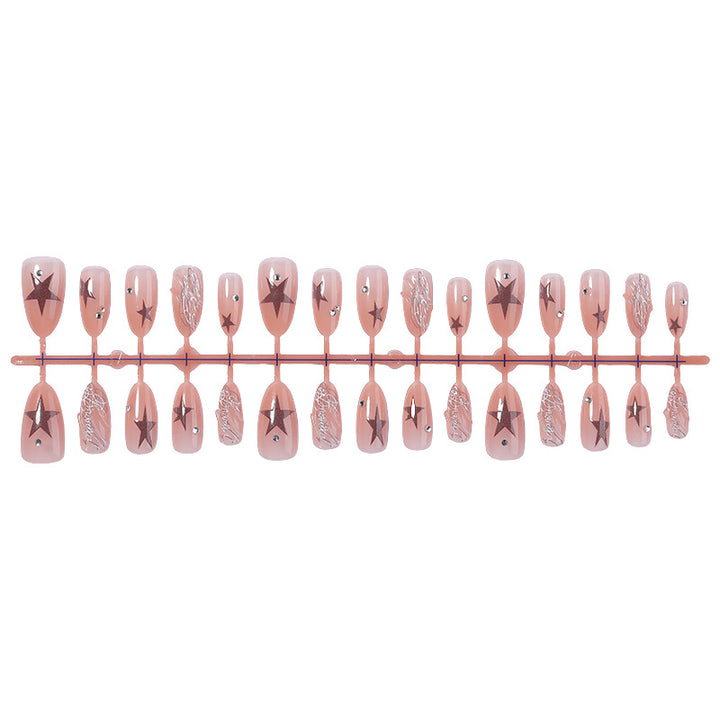 Artistic Press-On Nail Set with Star and Pearl Accents Bowlift