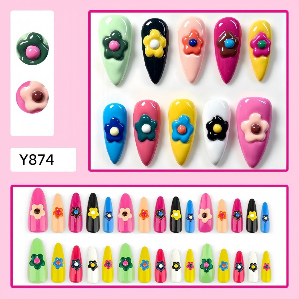Artificial nail set with colorful flower designs Bowlift