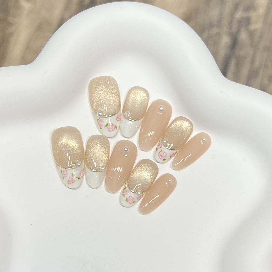 Glittery Floral Press-On Nail Set Bowlift