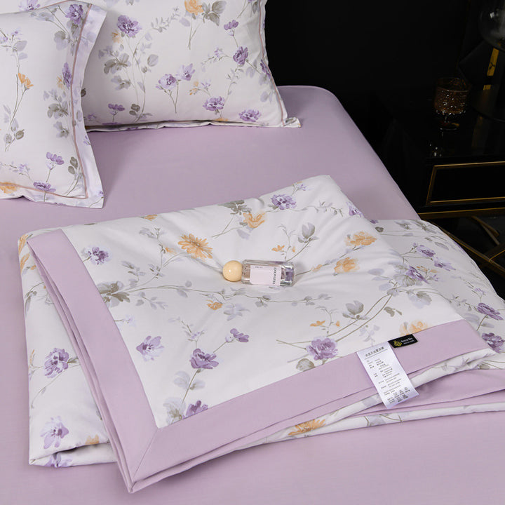 Floral Cotton Sateen Duvet Cover Set With Piped Border And Matching Pillow Shams