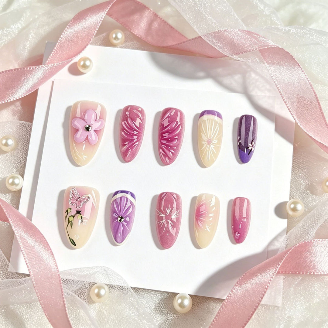 Artistic Floral Press-On Nails Set