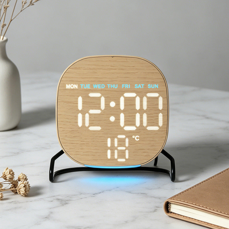 Minimalist Smart LED Alarm Clock with Fabric Front, Temperature Sensor and Weekday Display Bowlift