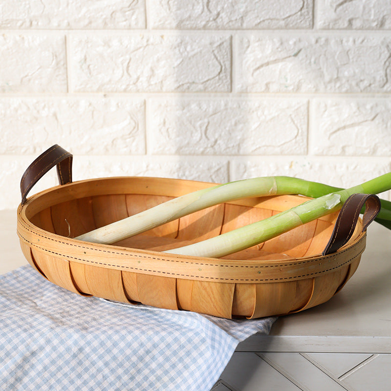 Handcrafted Oval Serving Tray with Leather Handles Bowlift
