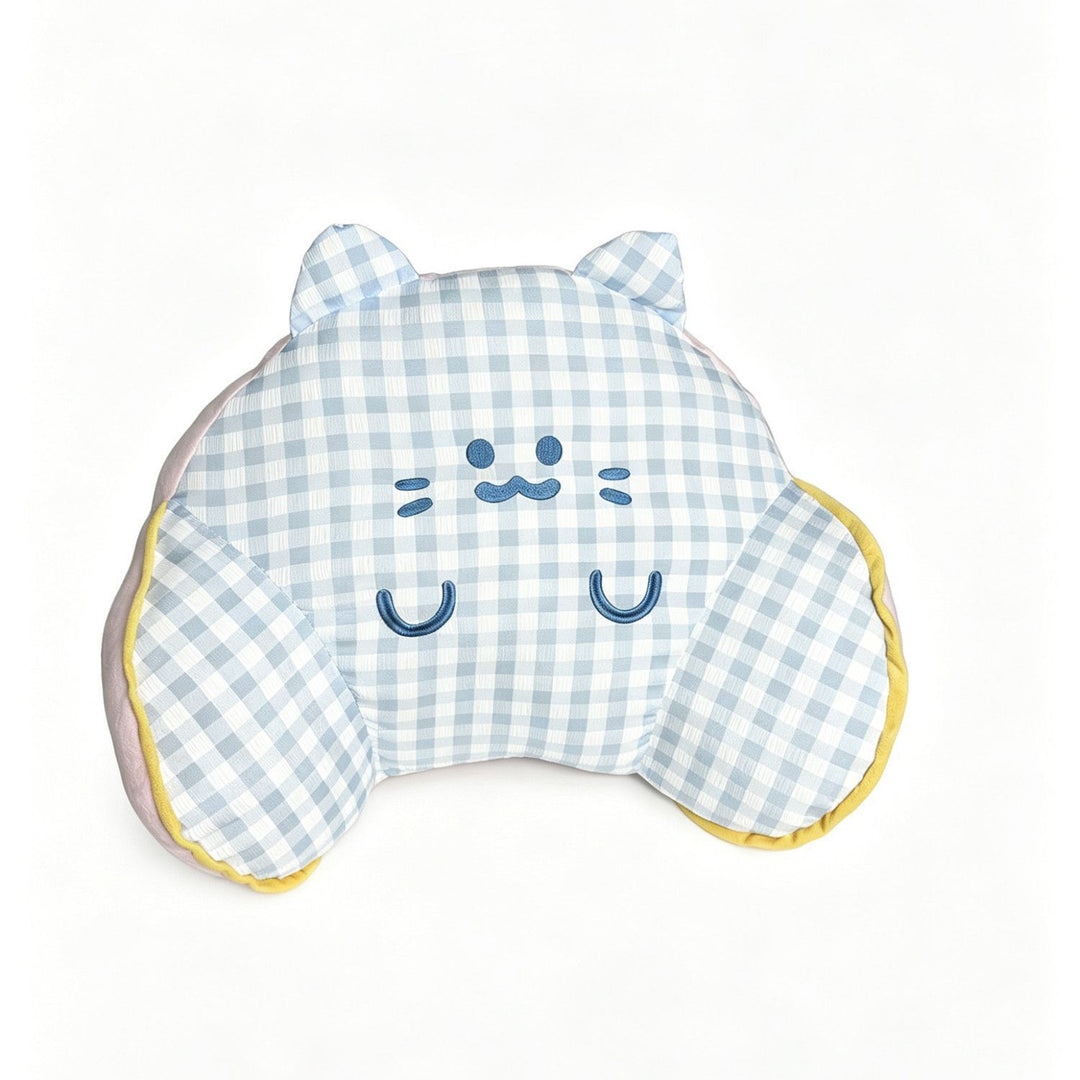 Ergonomic plush back support pillow with cat design and side armrests