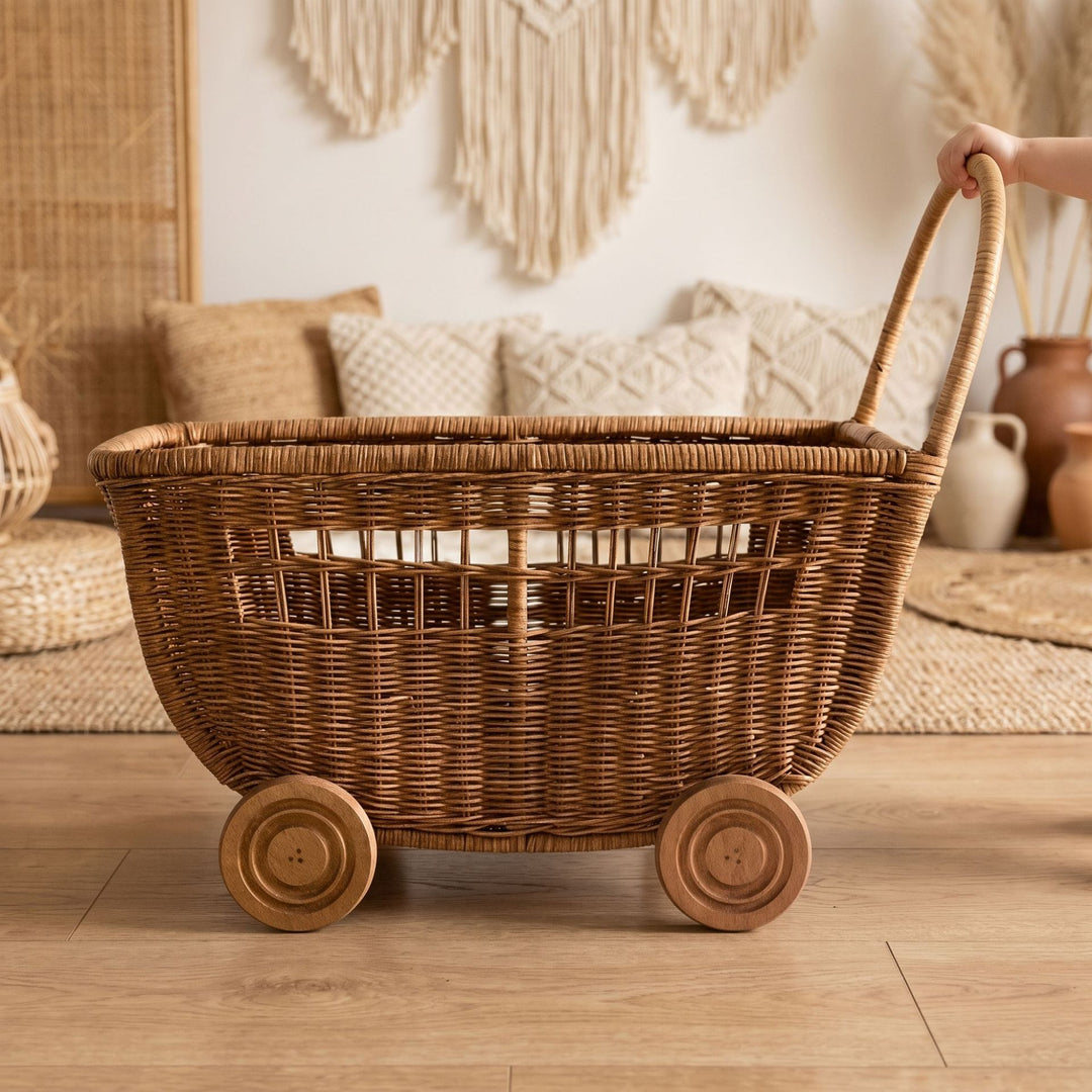 Vintage Woven Storage Cart Bowlift