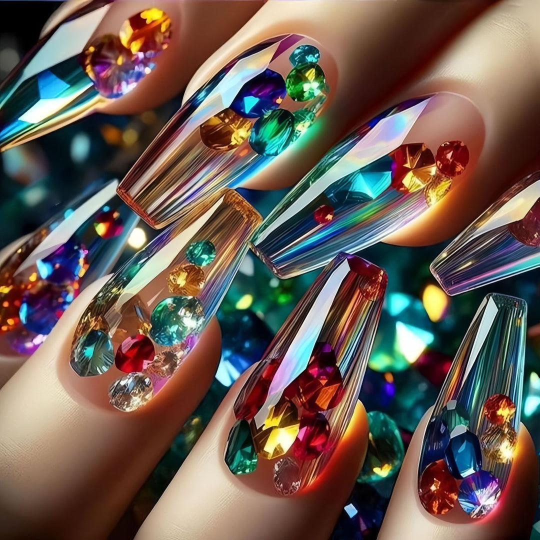 Artificial nails with faceted glitter design Bowlift