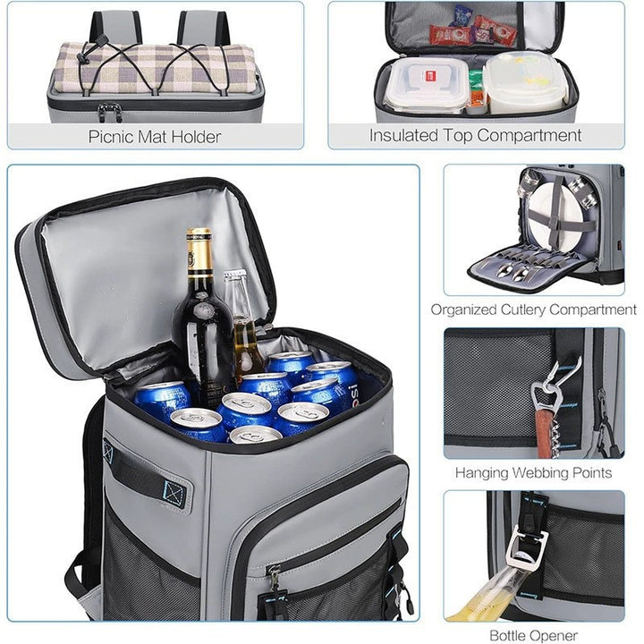 Insulated multifunctional backpack with multiple compartments and drink cooler Bowlift