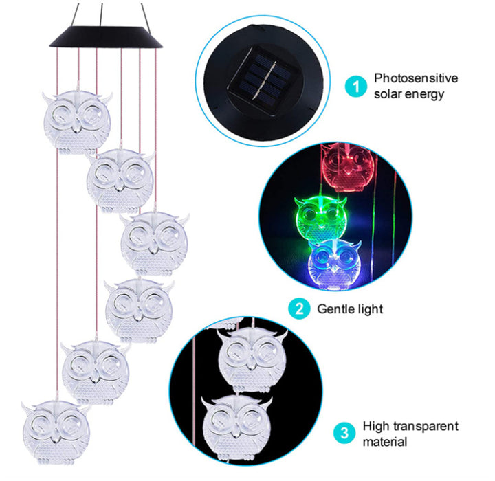 LED Solar Butterfly Wind Chime Garden Hanging Light Bowlift